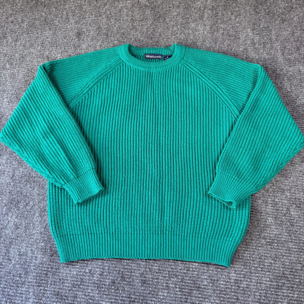 Wentworth Mens Emerald Green Ribbed Fisherman Sweater Crew Neck Acrylic Size M